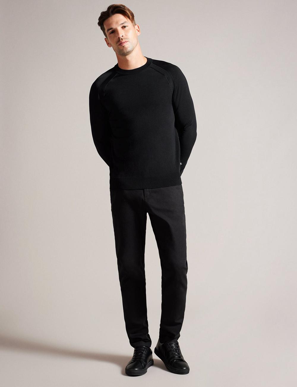 Ted Baker MAYWO - Saddle Shoulder Crew Neck Men Jumpers Black | Malaysia  3684-JFAPE