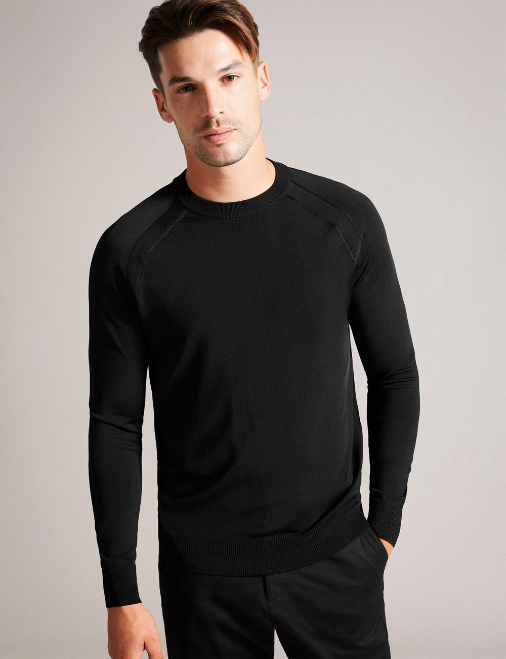 Ted Baker MAYWO - Saddle Shoulder Crew Neck Men Jumpers Black | Malaysia  3684-JFAPE
