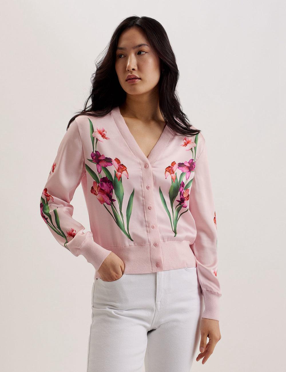 Ted Baker MERALLL - Floral Woven Front V-Neck Women Cardigans Pink | Malaysia  4751-TDOWE