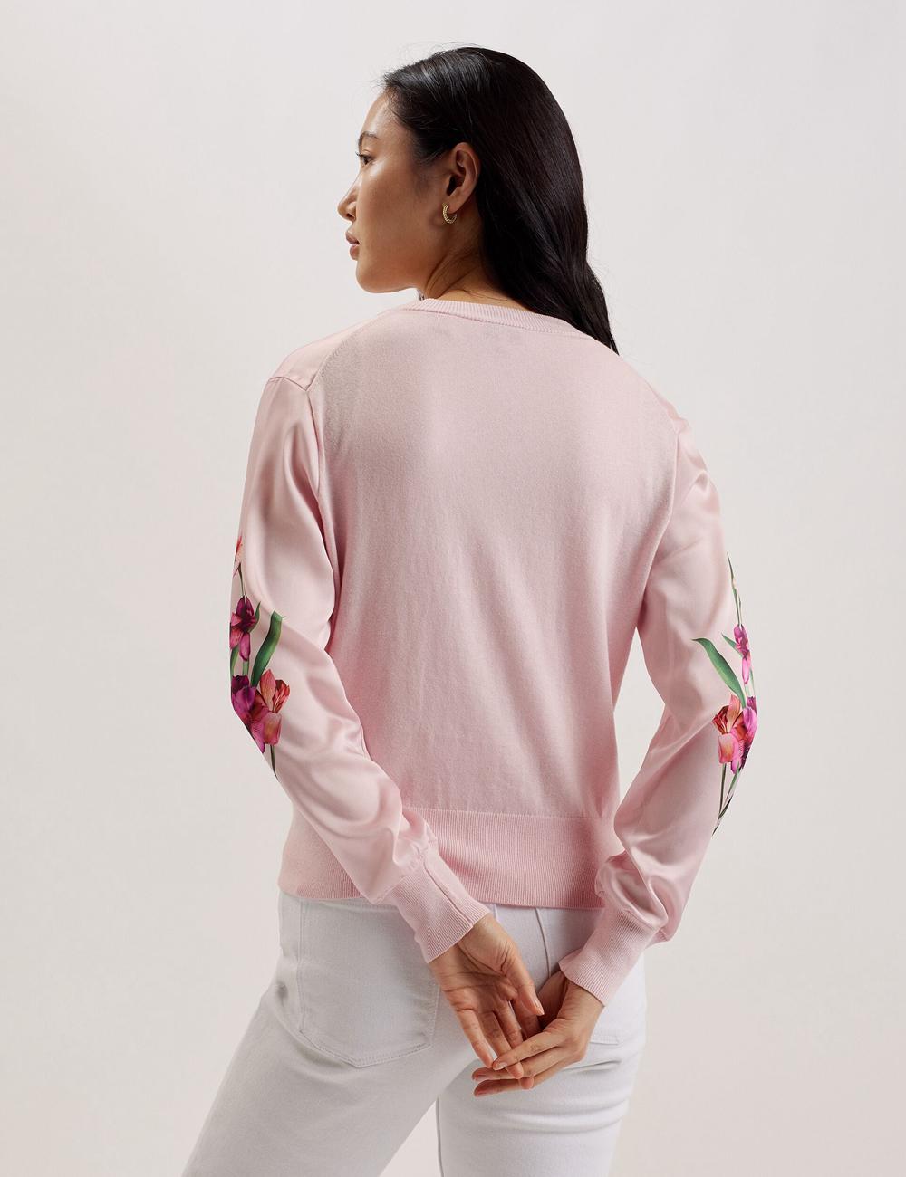 Ted Baker MERALLL - Floral Woven Front V-Neck Women Cardigans Pink | Malaysia  4751-TDOWE