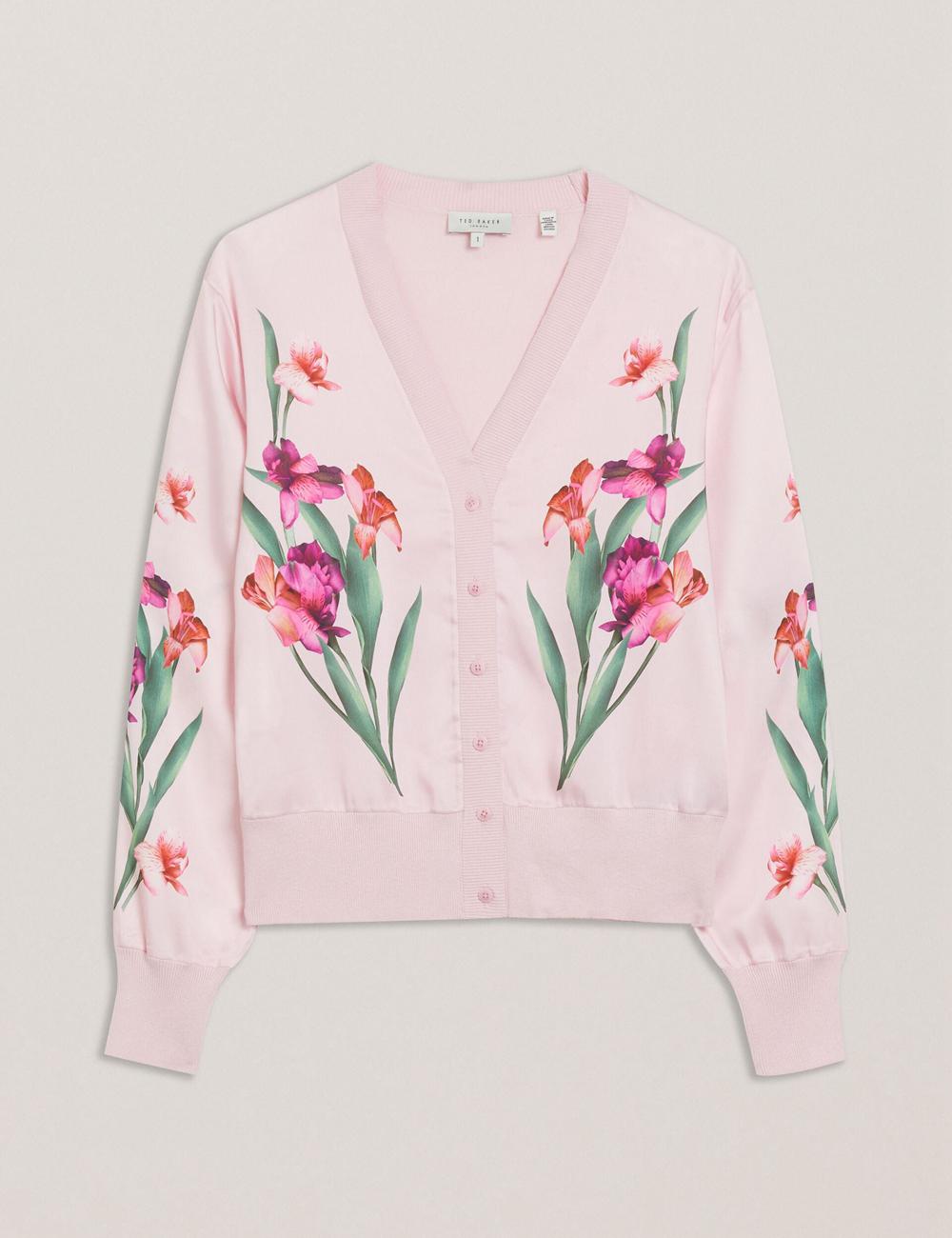 Ted Baker MERALLL - Floral Woven Front V-Neck Women Cardigans Pink | Malaysia  4751-TDOWE