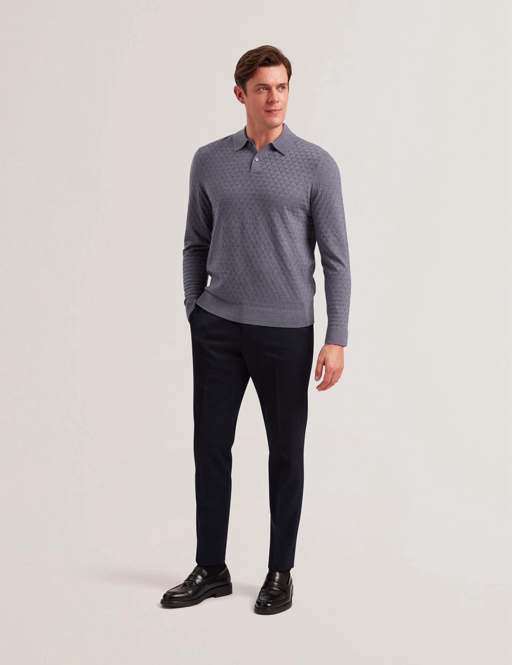 Ted Baker MORAR - T Knit Long Sleeve Top Men Jumpers Mid-Blue | Malaysia  3805-JISNM