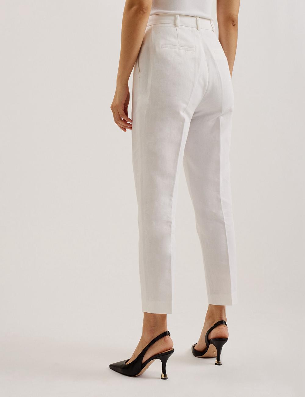 Ted Baker MUSUBT - Linen Cotton High Waisted Tailored Women Trousers White | Malaysia  0412-GAZVR