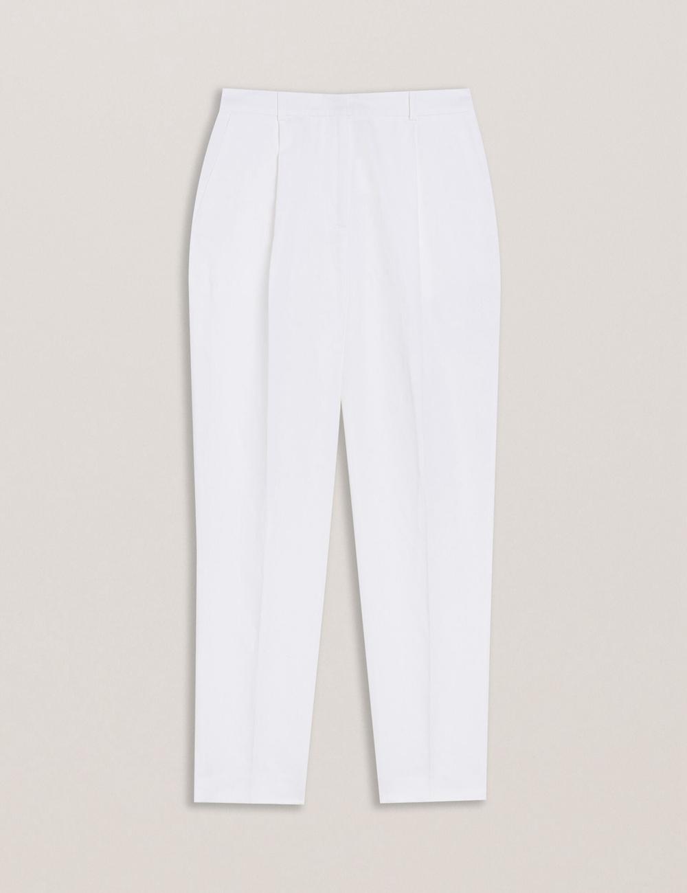 Ted Baker MUSUBT - Linen Cotton High Waisted Tailored Women Trousers White | Malaysia  0412-GAZVR
