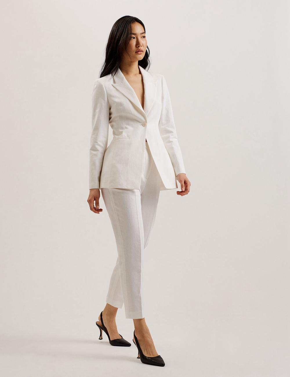 Ted Baker MUSUBT - Linen Cotton High Waisted Tailored Women Trousers White | Malaysia  0412-GAZVR