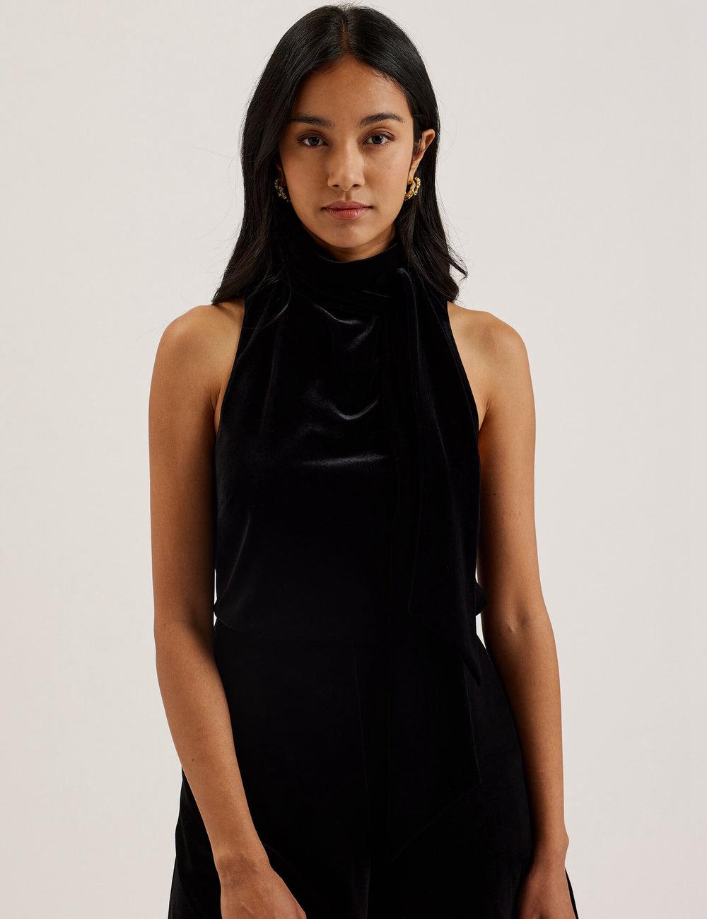 Ted Baker NALIAS - Velvet High Cowl Neck Sleeveless Women Tank Tops Black | Malaysia  8326-BVLXM