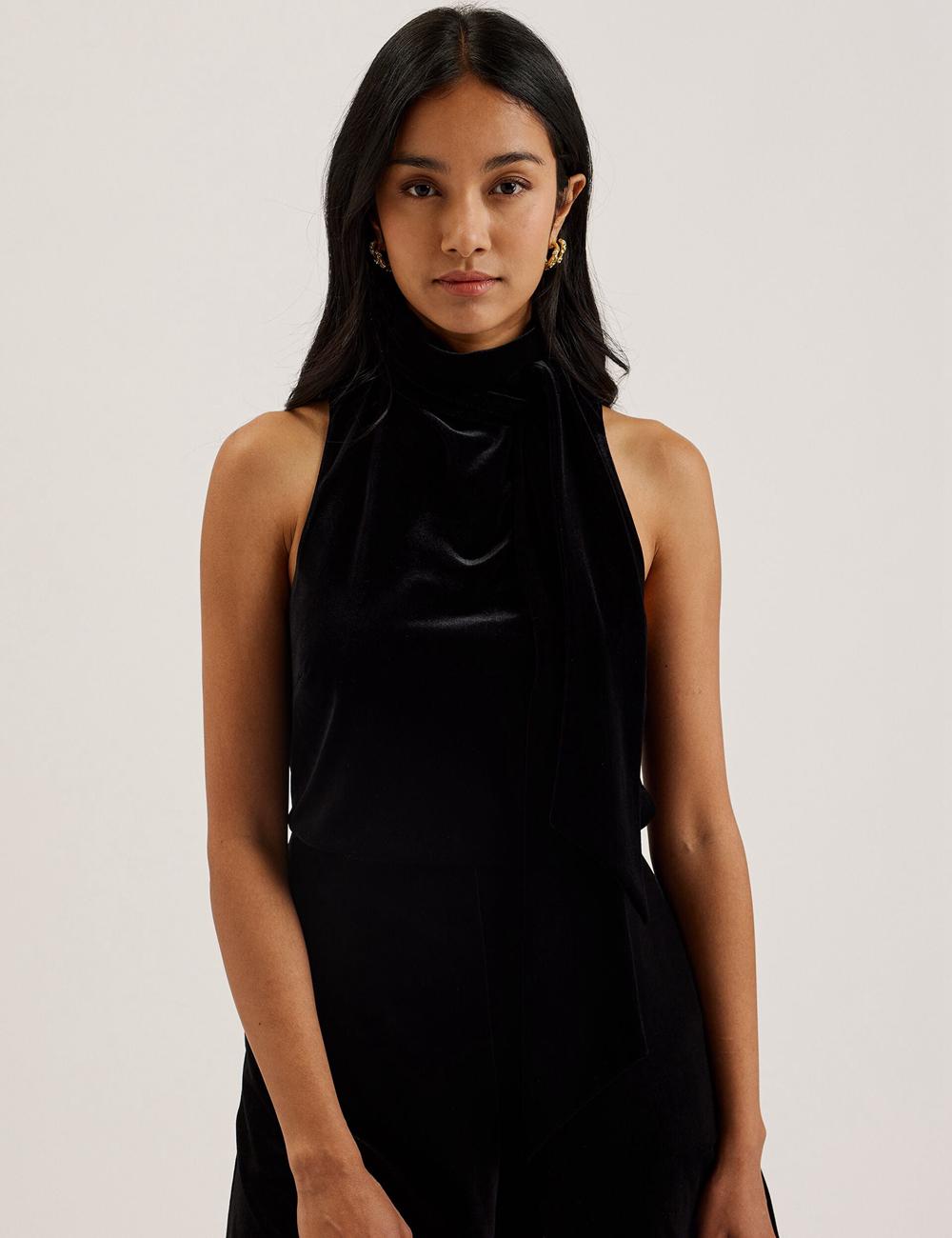 Ted Baker NALIAS - Velvet High Cowl Neck Sleeveless Women Tank Tops Black | Malaysia  8326-BVLXM