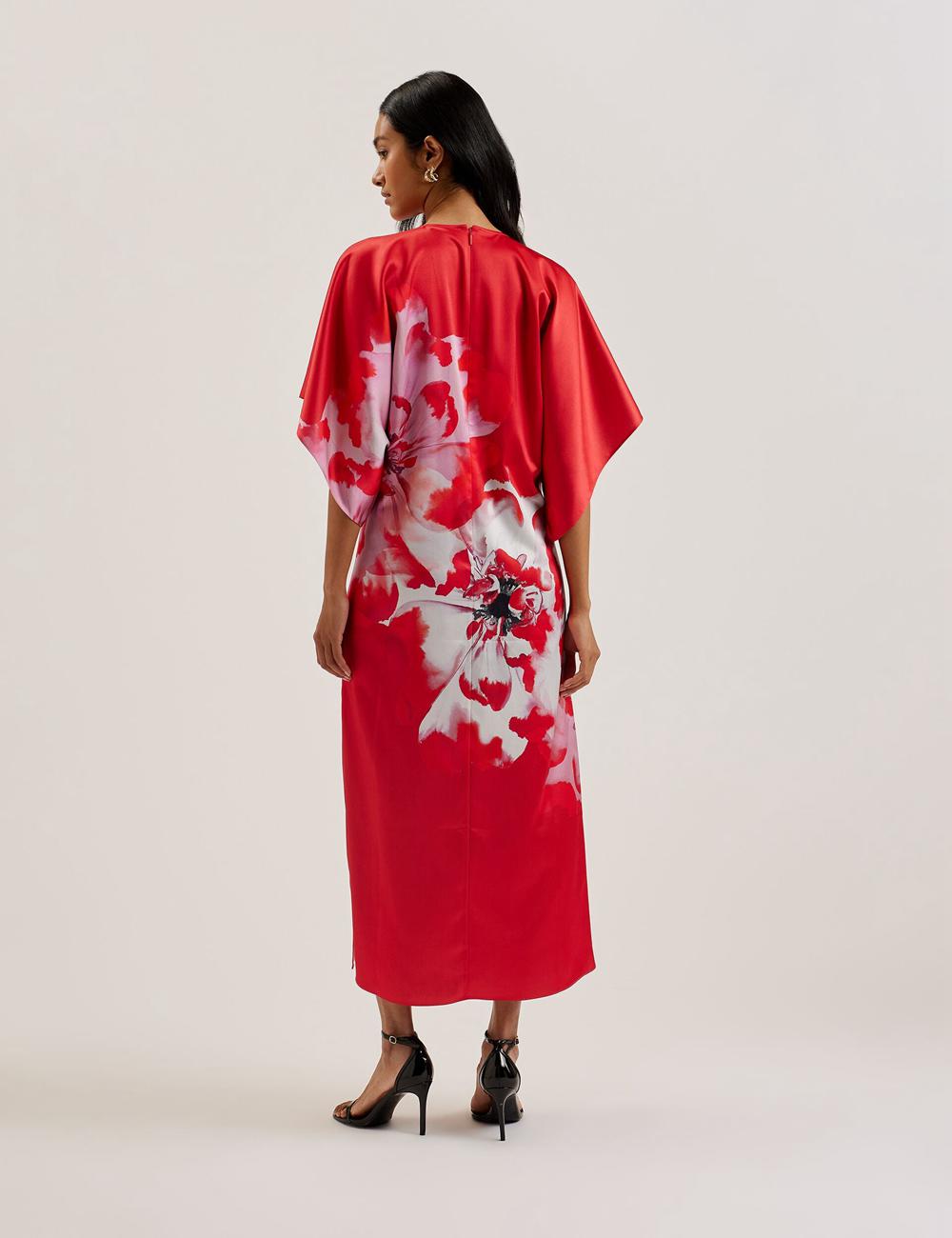Ted Baker NASINU - Printed Satin Batwing Sleeve Women Midi Dresses Red | Malaysia  2180-IVYKN