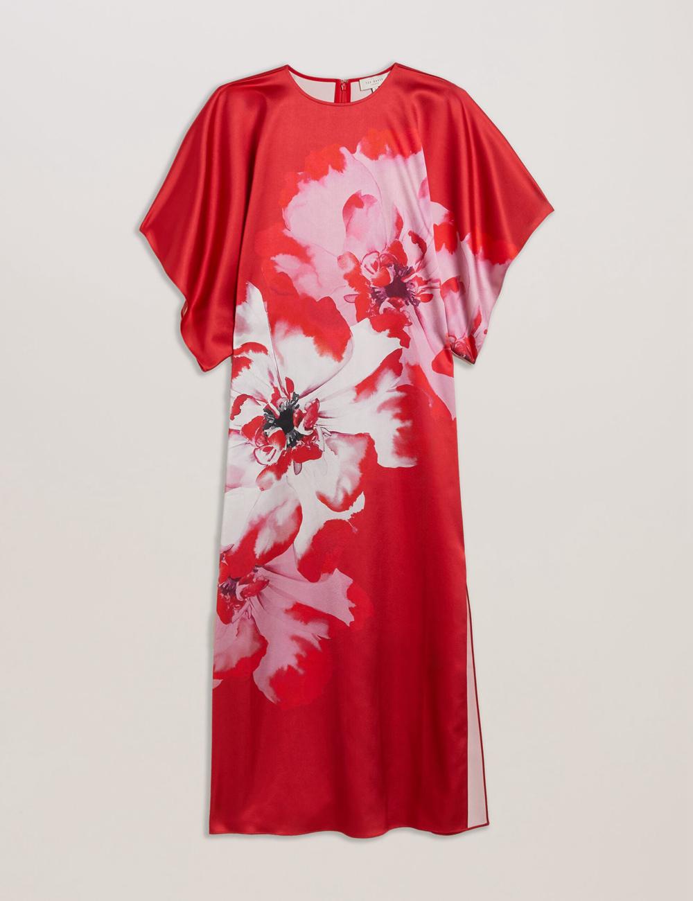 Ted Baker NASINU - Printed Satin Batwing Sleeve Women Midi Dresses Red | Malaysia  2180-IVYKN