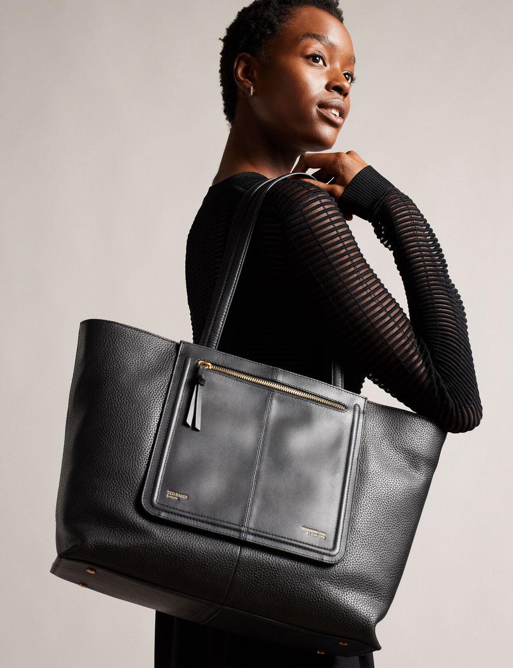 Ted Baker NISH - Wide Leather Shopper With Zip Pocket Women Shopper Bags Black | Malaysia  1025-AXZEI