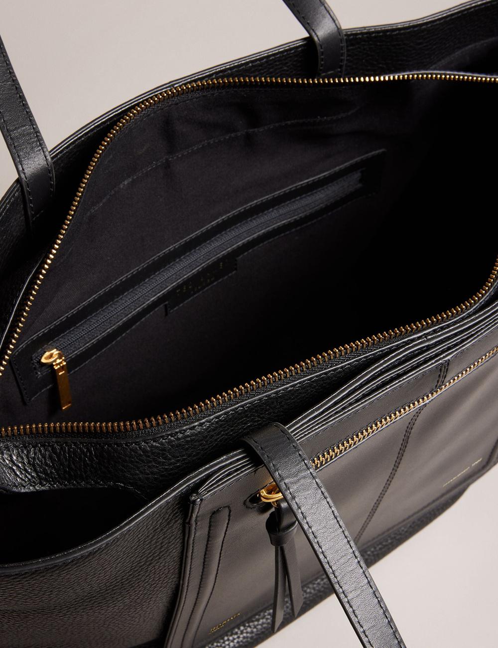 Ted Baker NISH - Wide Leather Shopper With Zip Pocket Women Shopper Bags Black | Malaysia  1025-AXZEI