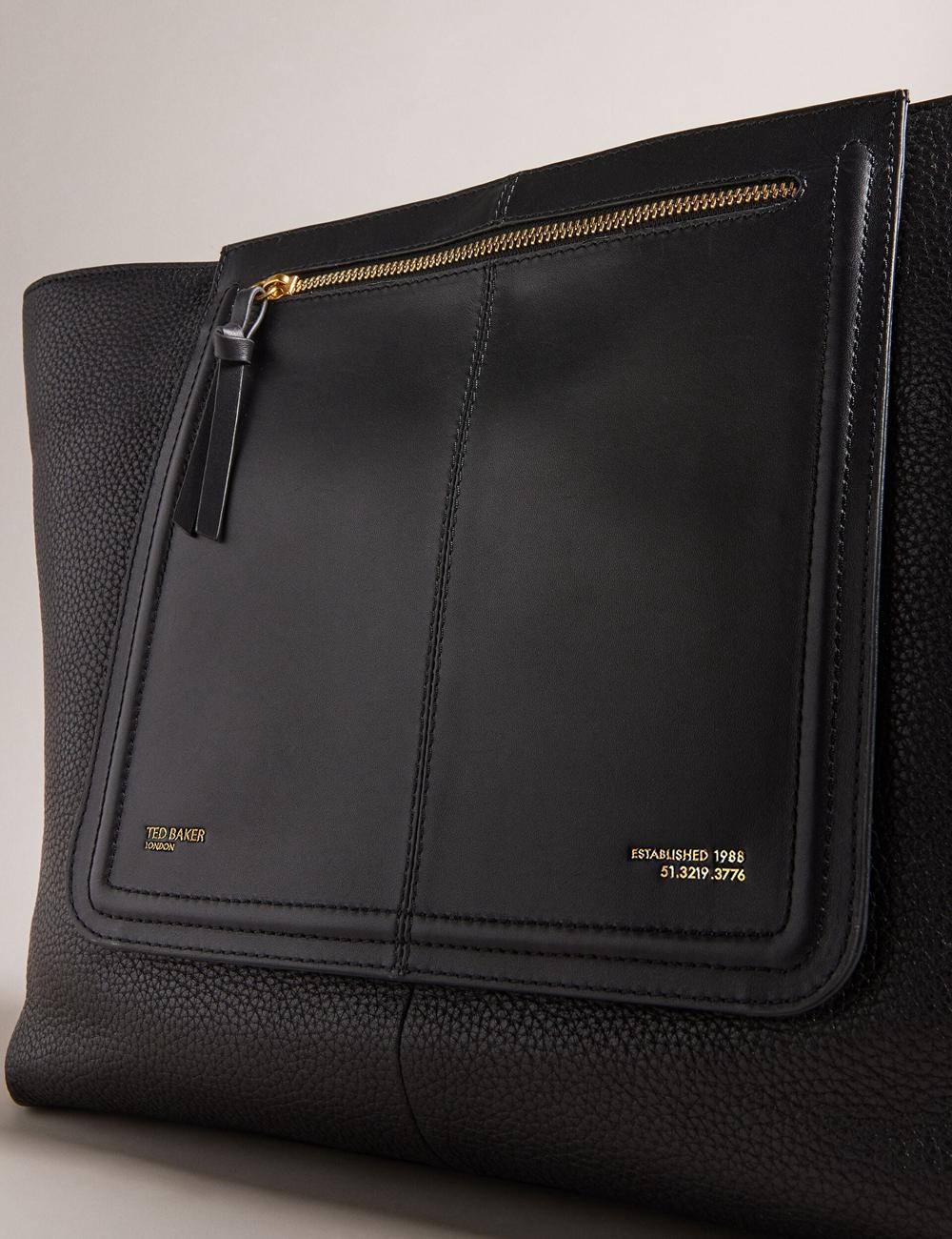 Ted Baker NISH - Wide Leather Shopper With Zip Pocket Women Shopper Bags Black | Malaysia  1025-AXZEI