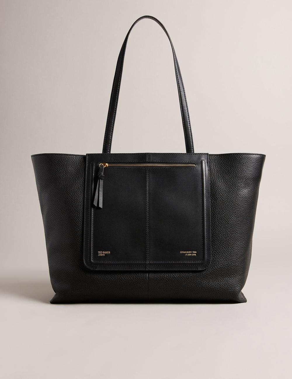 Ted Baker NISH - Wide Leather Shopper With Zip Pocket Women Shopper Bags Black | Malaysia  1025-AXZEI