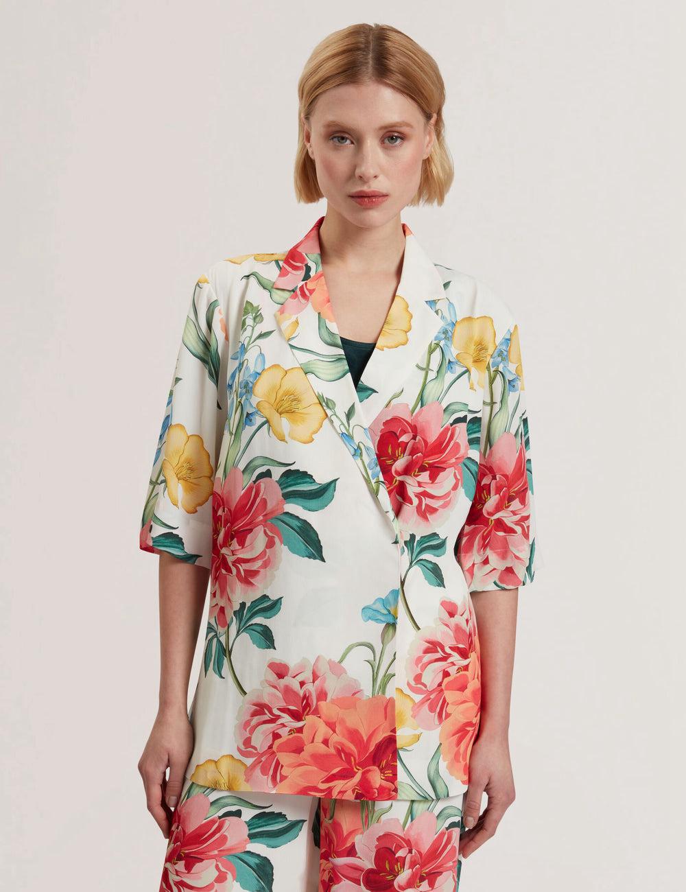 Ted Baker NYMPHA - Floral Short Sleeve Oversized Women Blazers White | Malaysia  2691-QPAZB