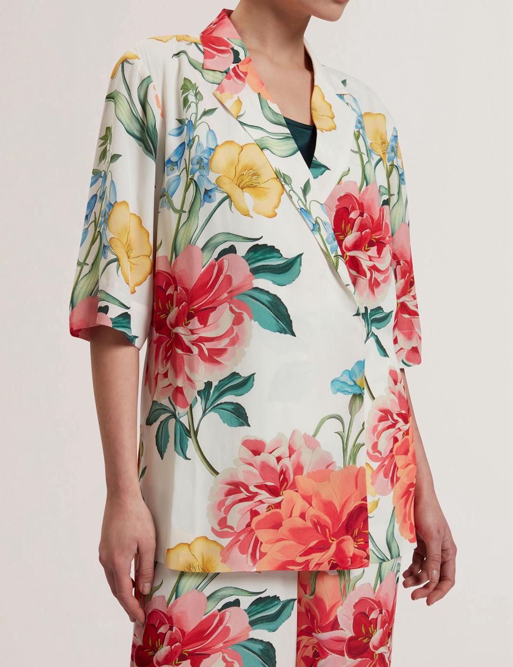 Ted Baker NYMPHA - Floral Short Sleeve Oversized Women Blazers White | Malaysia  2691-QPAZB