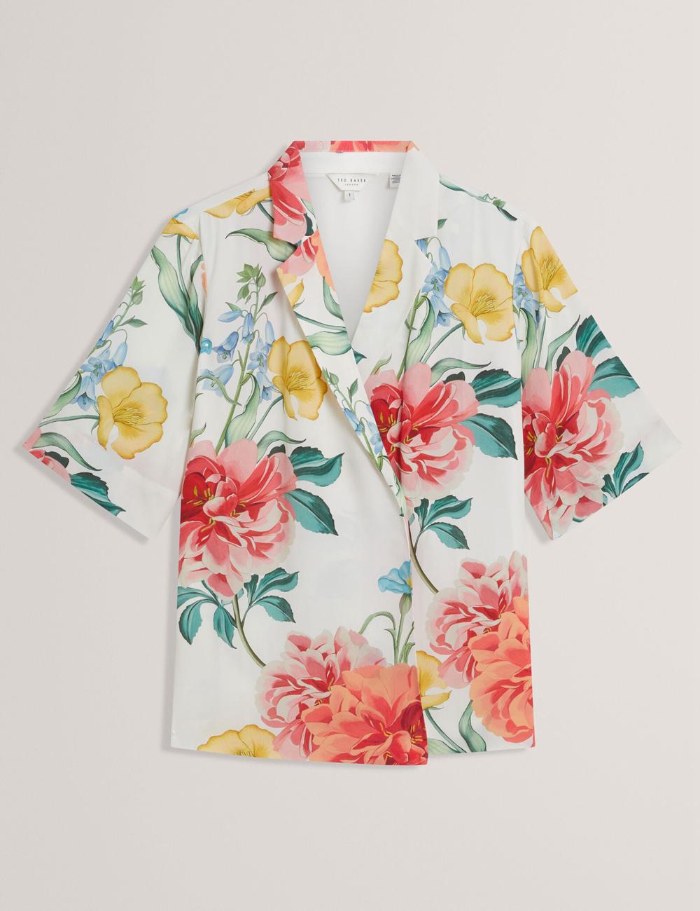 Ted Baker NYMPHA - Floral Short Sleeve Oversized Women Blazers White | Malaysia  2691-QPAZB