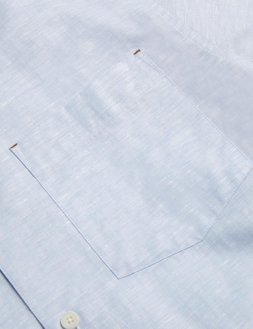 Ted Baker PALOMAS - Short Sleeve Textured Linen Cotton Men Casual Shirts Mid-Blue | Malaysia  4821-WSBGH