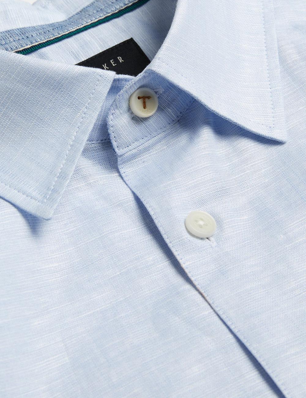 Ted Baker PALOMAS - Short Sleeve Textured Linen Cotton Men Casual Shirts Mid-Blue | Malaysia  4821-WSBGH