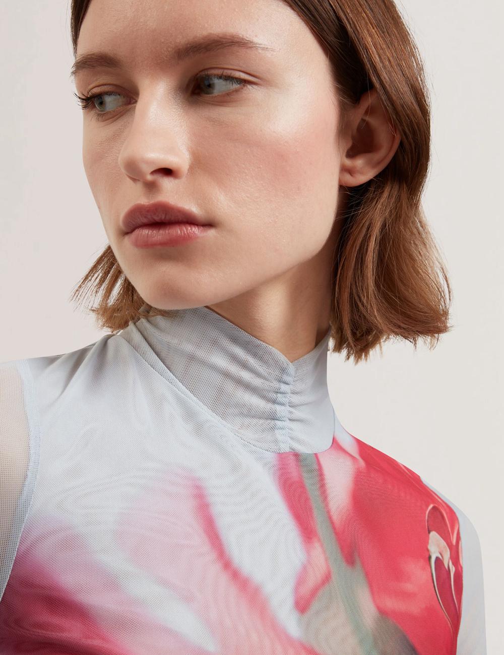 Ted Baker PIPYA - Floral High Neck Long Sleeve Mesh Women Tops Blue | Malaysia  9874-FZLGR