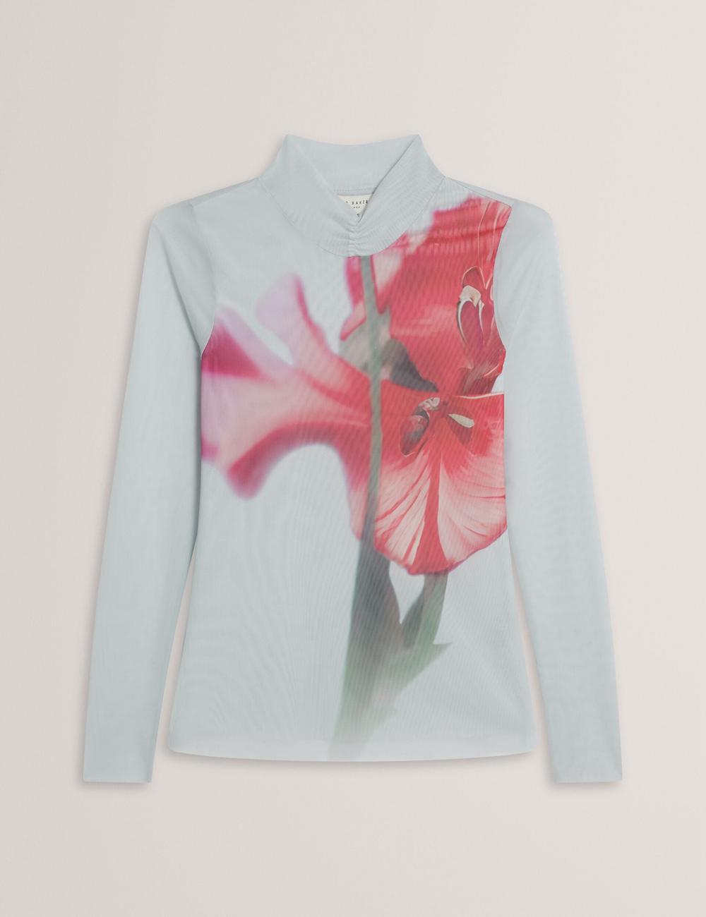 Ted Baker PIPYA - Floral High Neck Long Sleeve Mesh Women Tops Blue | Malaysia  9874-FZLGR