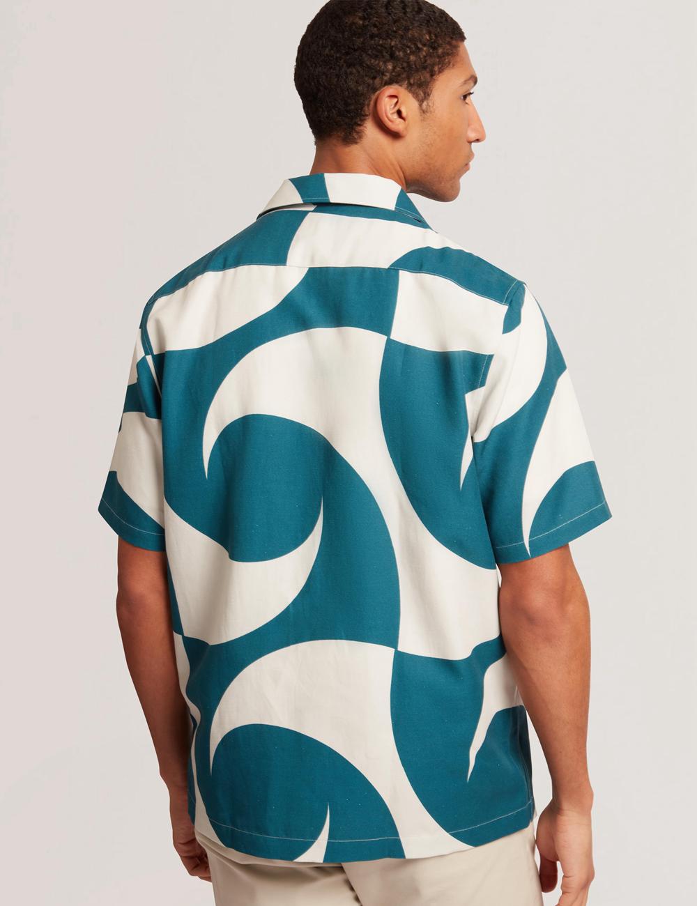 Ted Baker ROLDAN - Short Sleeve Oversized Swirl Print Men Casual Shirts Turquoise | Malaysia  1340-QCRYL