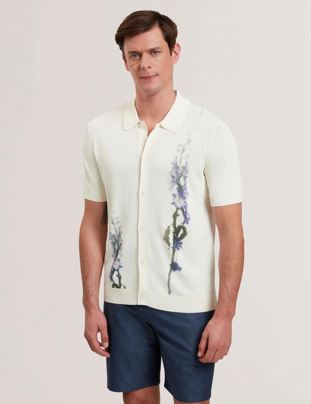 Ted Baker RUITS - Short Sleeve Floral Placement Men Polos Shirts Ecru | Malaysia  2963-WOHDR