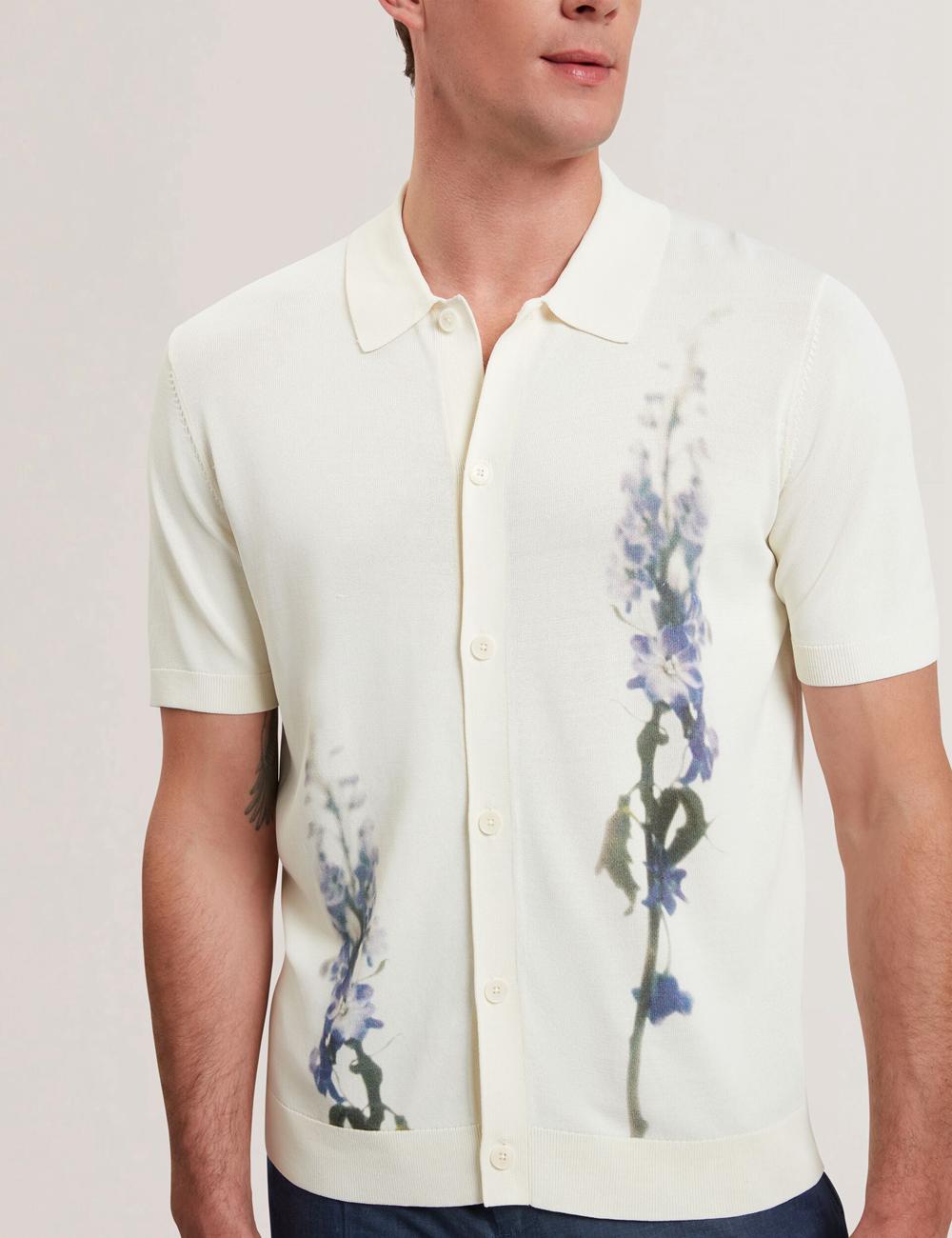 Ted Baker RUITS - Short Sleeve Floral Placement Men Polos Shirts Ecru | Malaysia  2963-WOHDR