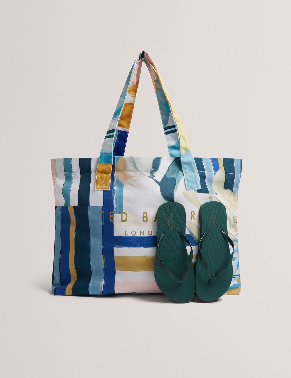 Ted Baker SHELYSS - Printed Beach & Flip Flops Set Women Tote Bags Green | Malaysia  1736-PZLDW