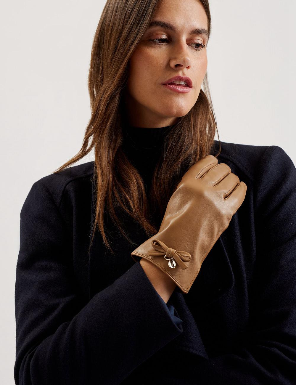 Ted Baker SHERYYS - Bow Detail Soft Leather Women Gloves Camel | Malaysia  4613-MGSYZ