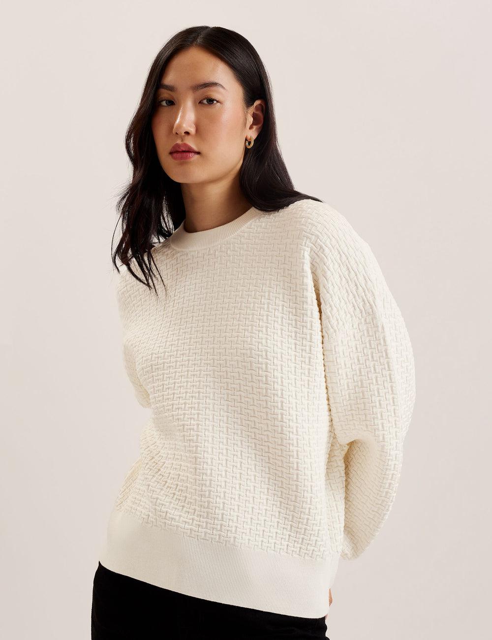 Ted Baker TEDTYY - Textured T Jacquard Knitted Women Jumpers Ivory | Malaysia  0463-OFMLT