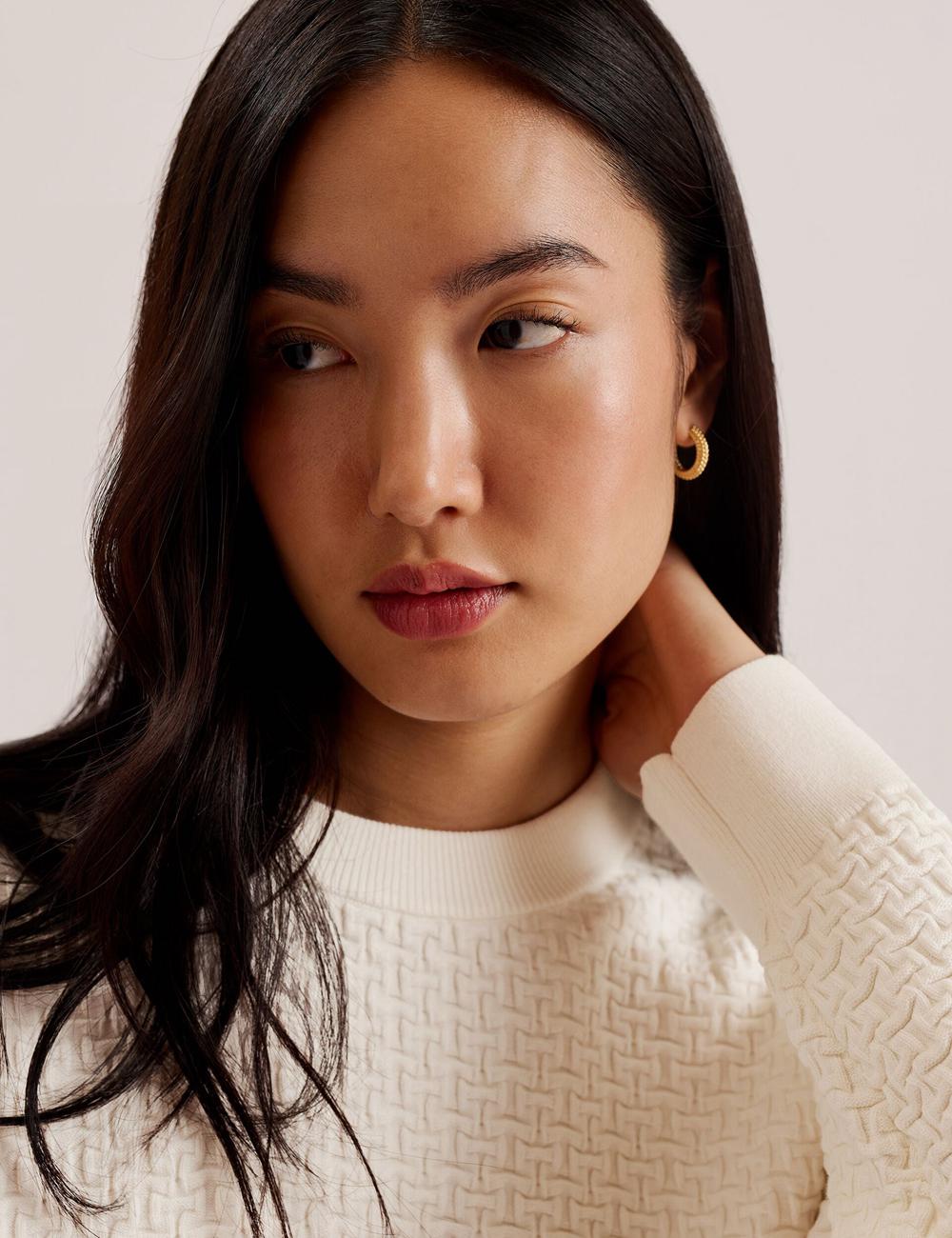 Ted Baker TEDTYY - Textured T Jacquard Knitted Women Jumpers Ivory | Malaysia  0463-OFMLT