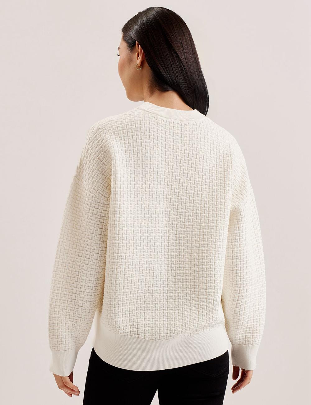 Ted Baker TEDTYY - Textured T Jacquard Knitted Women Jumpers Ivory | Malaysia  0463-OFMLT