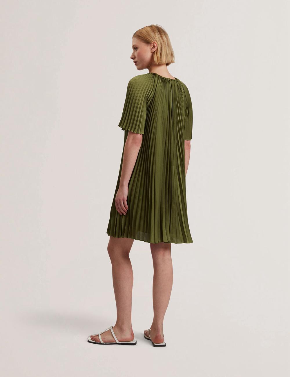 Ted Baker VINLAA - Floral Graphic Pleated Satin Women Mini Dresses Green | Malaysia  0149-KGHAL