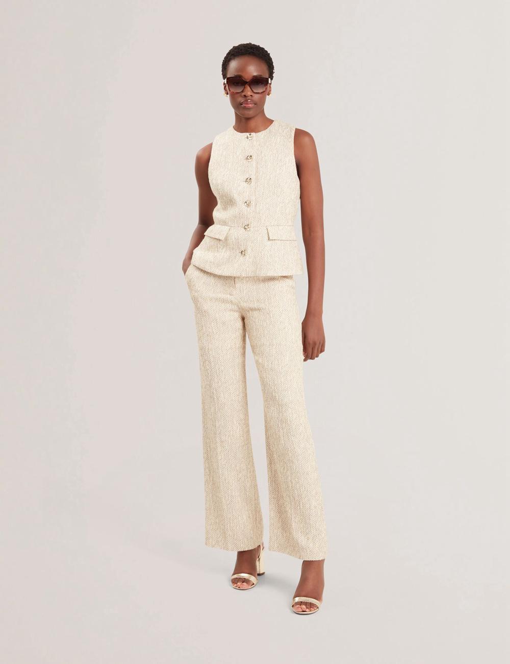 Ted Baker VULPAW - Boucle Herringbone Fitted Women Suit Waistcoat Ivory | Malaysia  7158-ONRVF