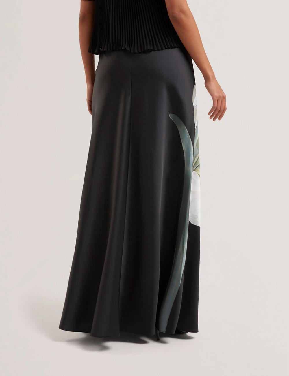 Ted Baker ZIONNA - Floral Print Detail Satin Women Maxi Skirts Black | Malaysia  0149-QDLAC