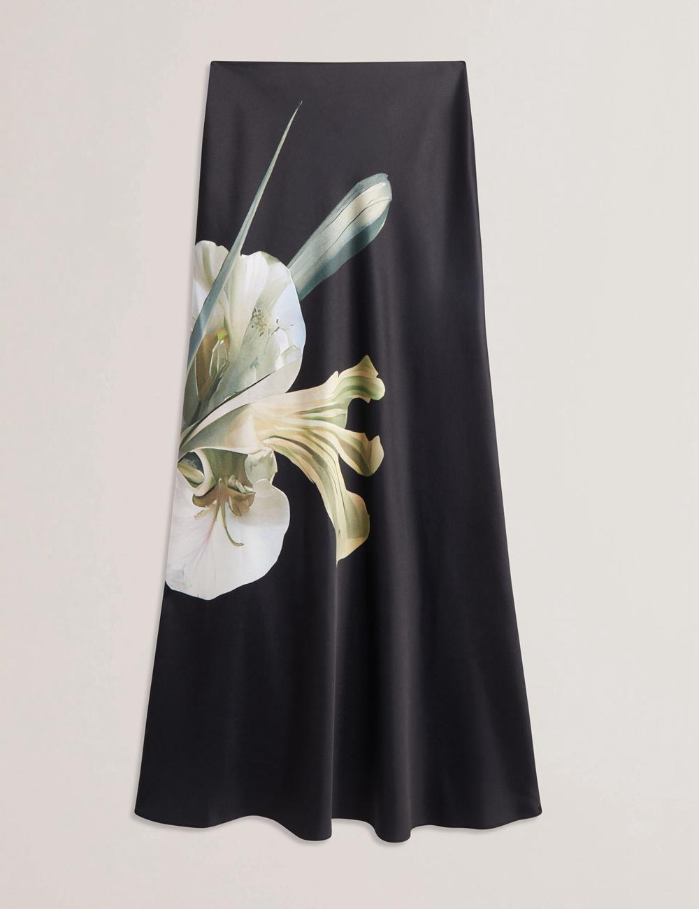 Ted Baker ZIONNA - Floral Print Detail Satin Women Maxi Skirts Black | Malaysia  0149-QDLAC