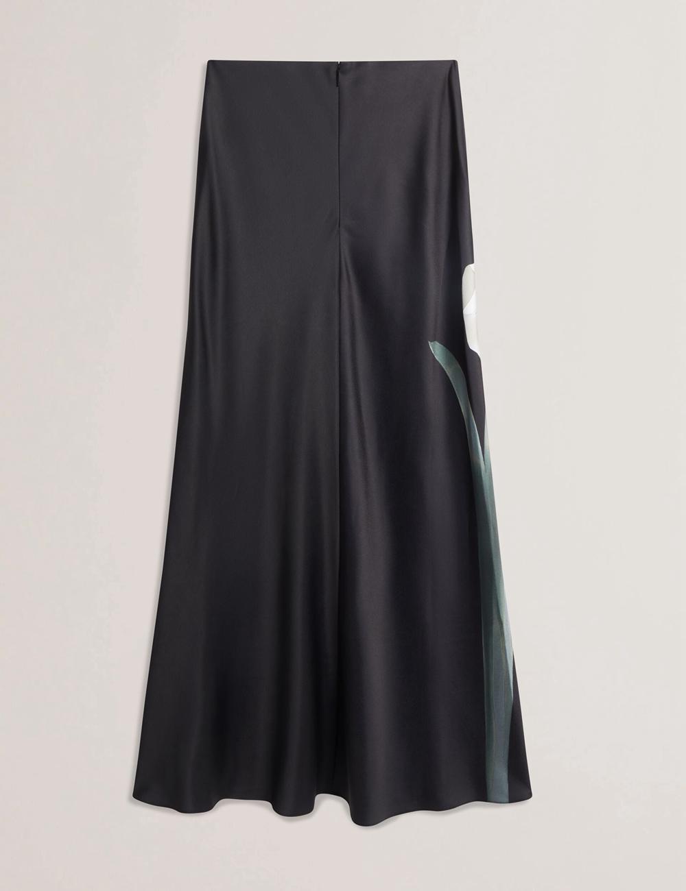 Ted Baker ZIONNA - Floral Print Detail Satin Women Maxi Skirts Black | Malaysia  0149-QDLAC