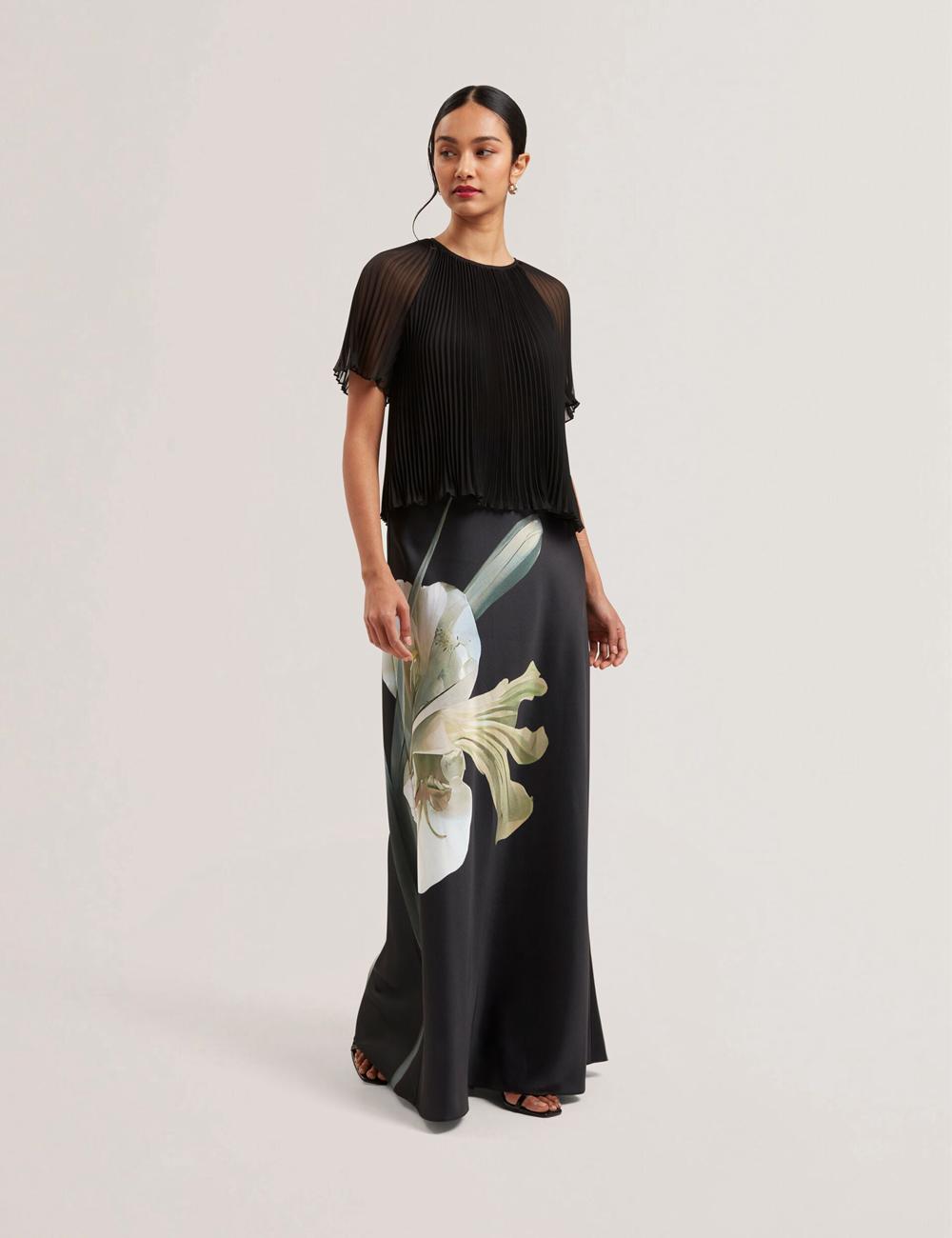 Ted Baker ZIONNA - Floral Print Detail Satin Women Maxi Skirts Black | Malaysia  0149-QDLAC